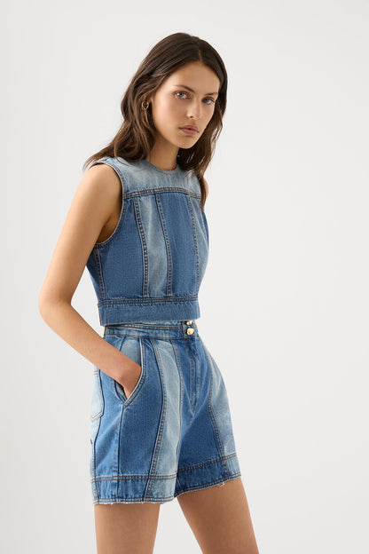 Women Ines Panelled Denim Shell Top | Aje