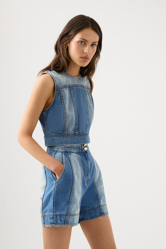 Women Ines Panelled Denim Shell Top | Aje