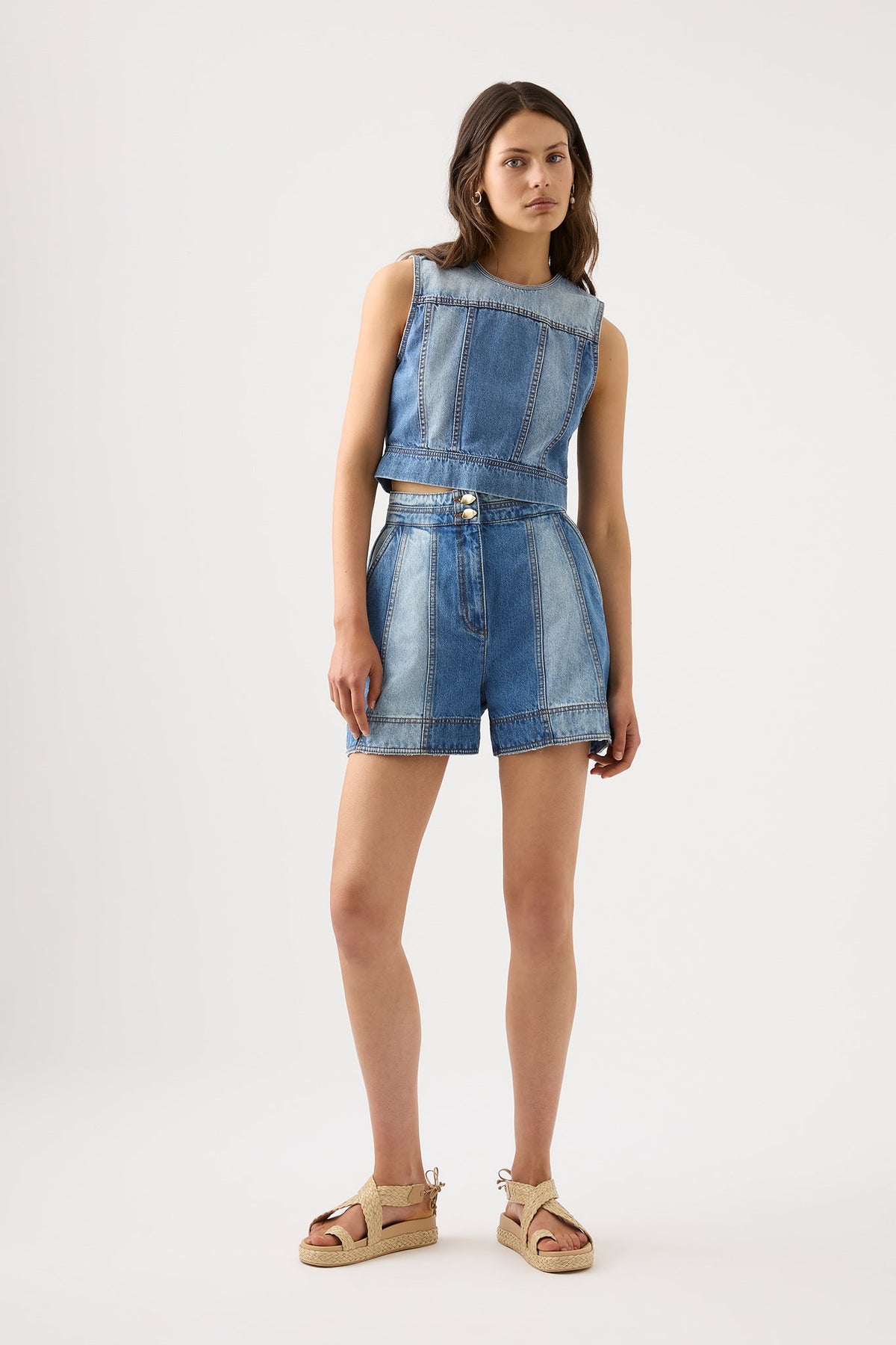 Women Ines Panelled Denim Shell Top | Aje