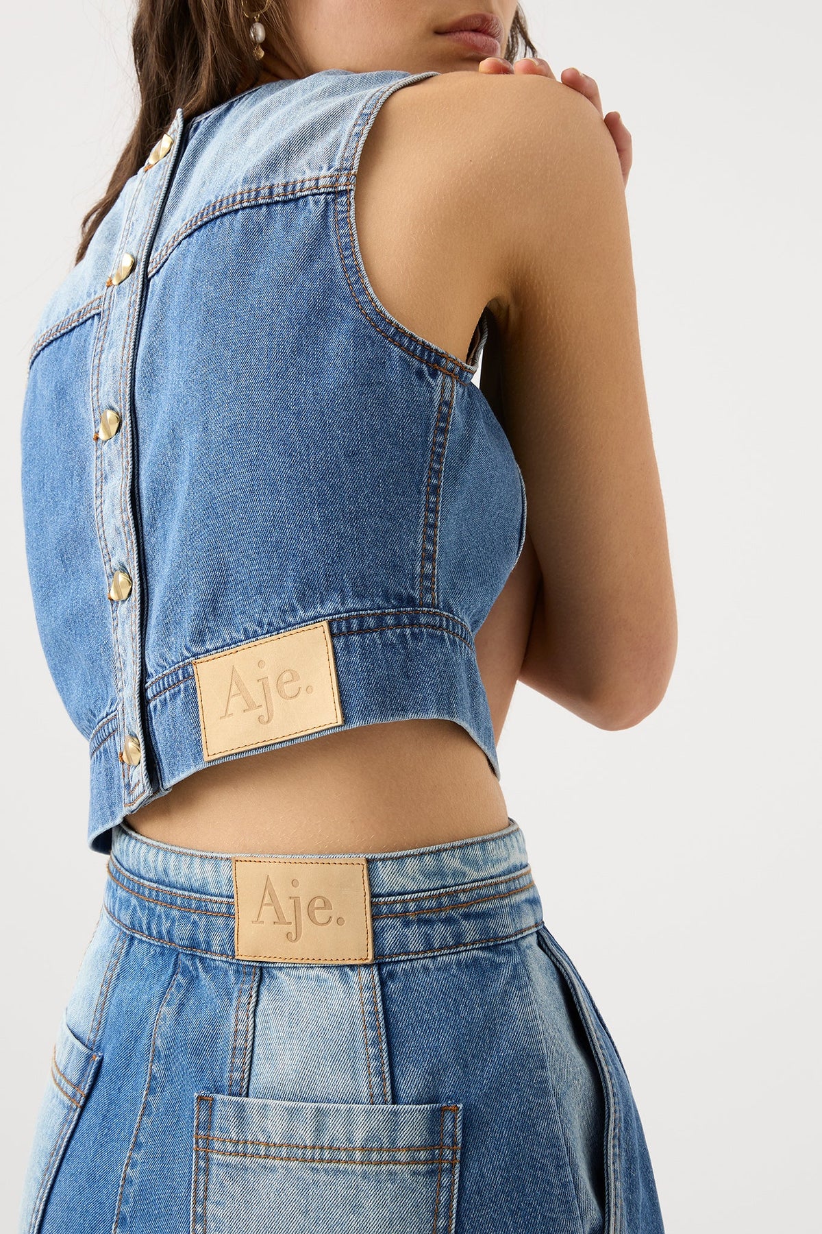 Women Ines Panelled Denim Shell Top | Aje
