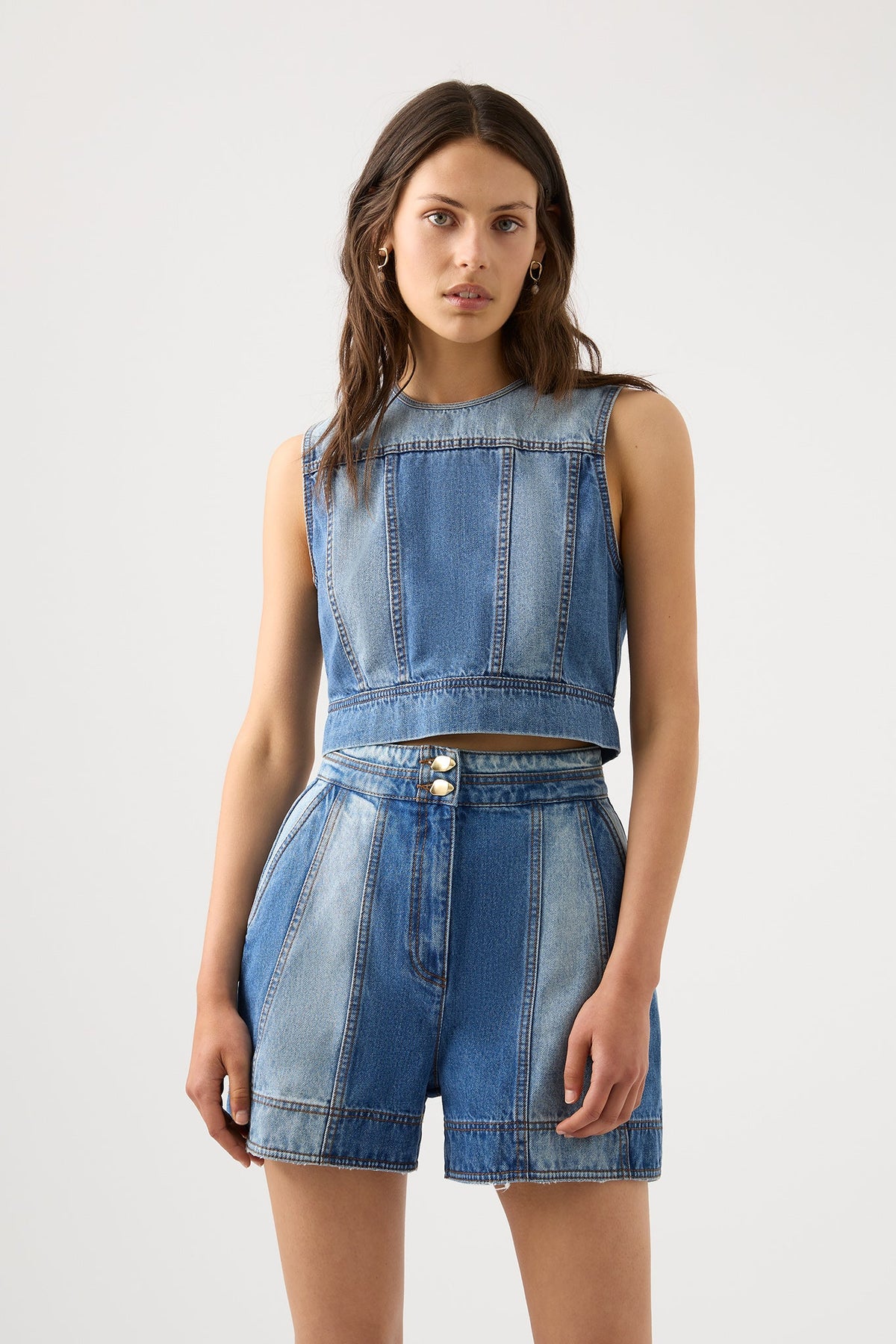 Women Ines Panelled Denim Shell Top | Aje