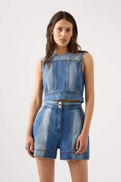 Women Ines Panelled Denim Shell Top | Aje