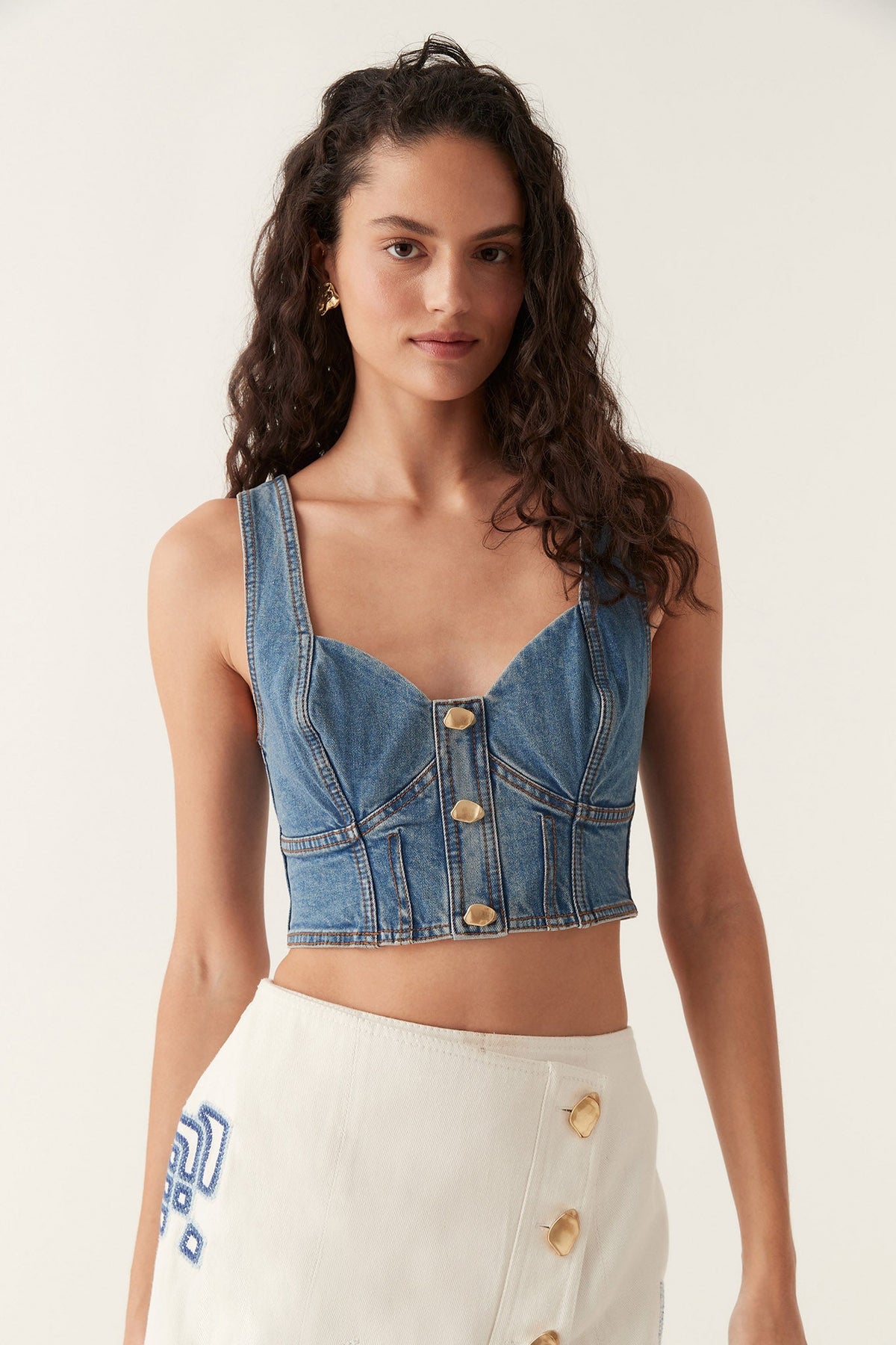 Women Elena Denim Cropped Bustier | Aje