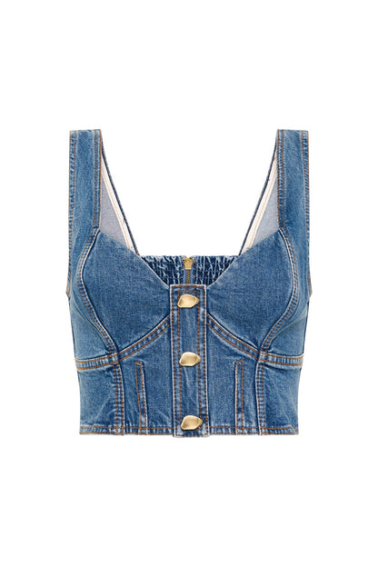 Women Elena Denim Cropped Bustier | Aje