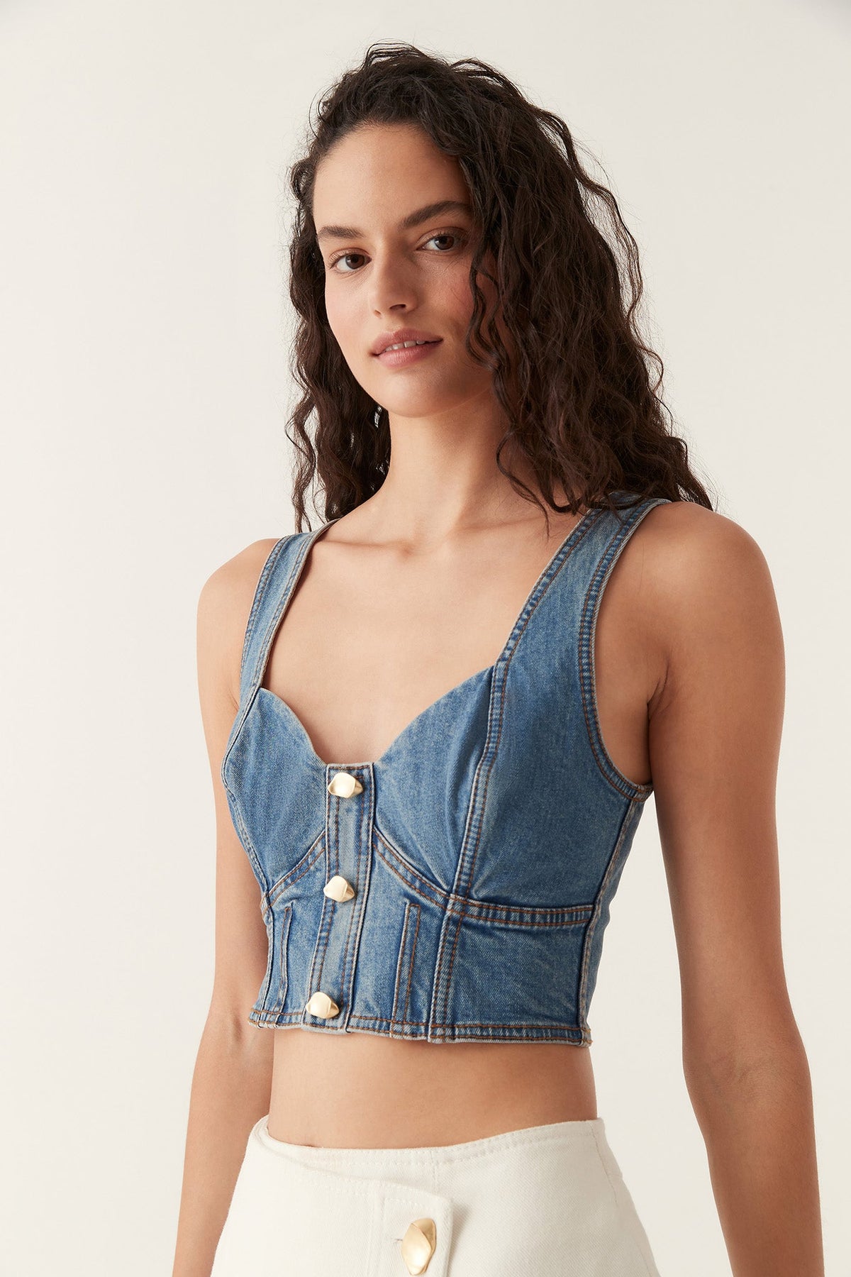 Women Elena Denim Cropped Bustier | Aje