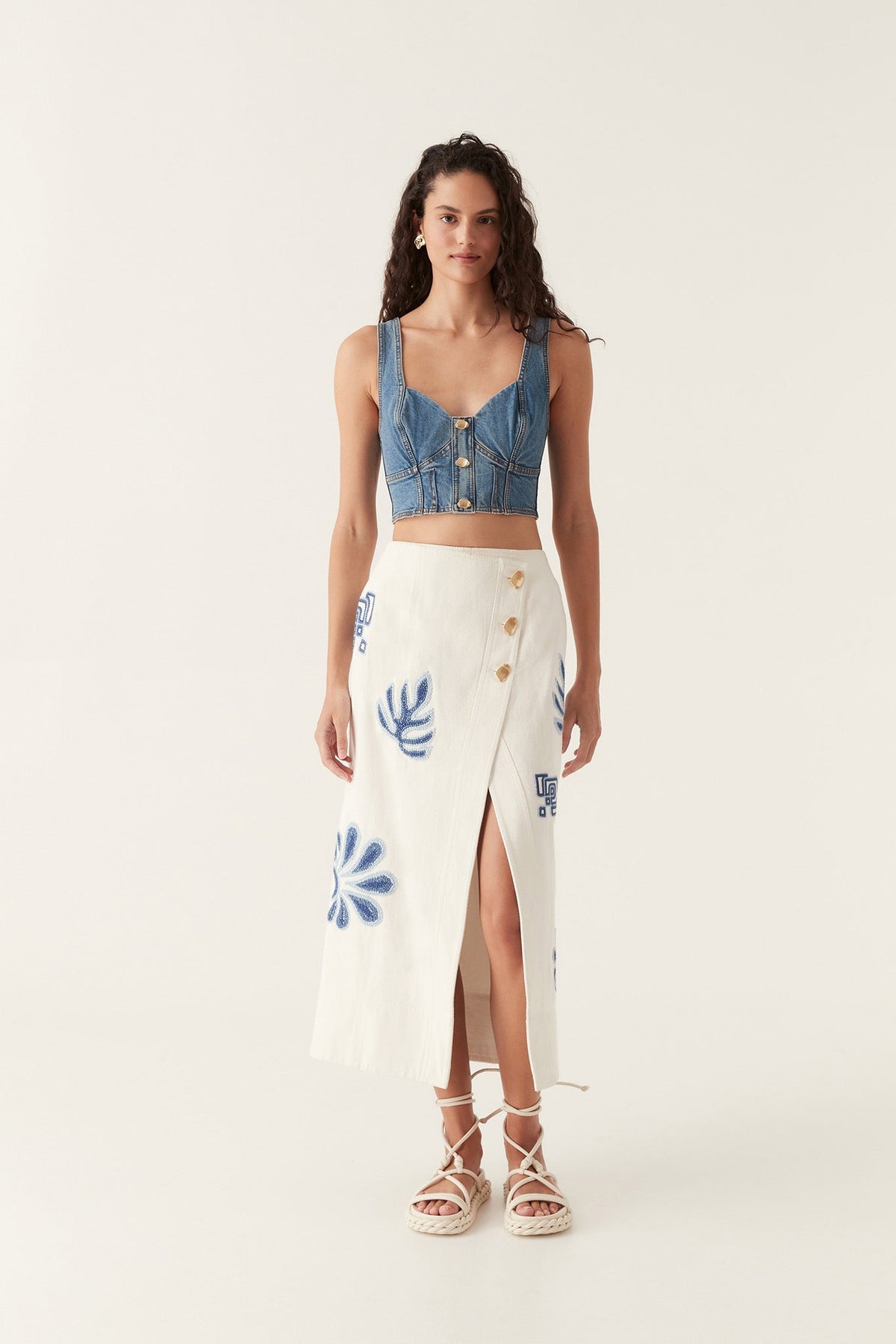 Women Elena Denim Cropped Bustier | Aje