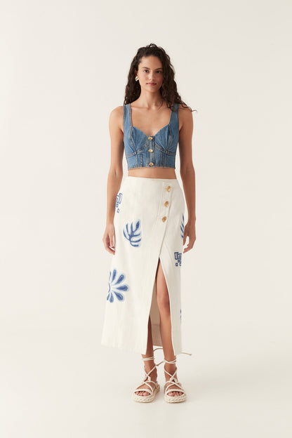 Women Elena Denim Cropped Bustier | Aje