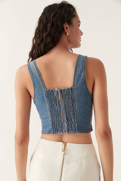 Women Elena Denim Cropped Bustier | Aje