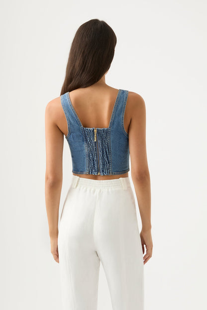 Women Elena Denim Cropped Bustier | Aje