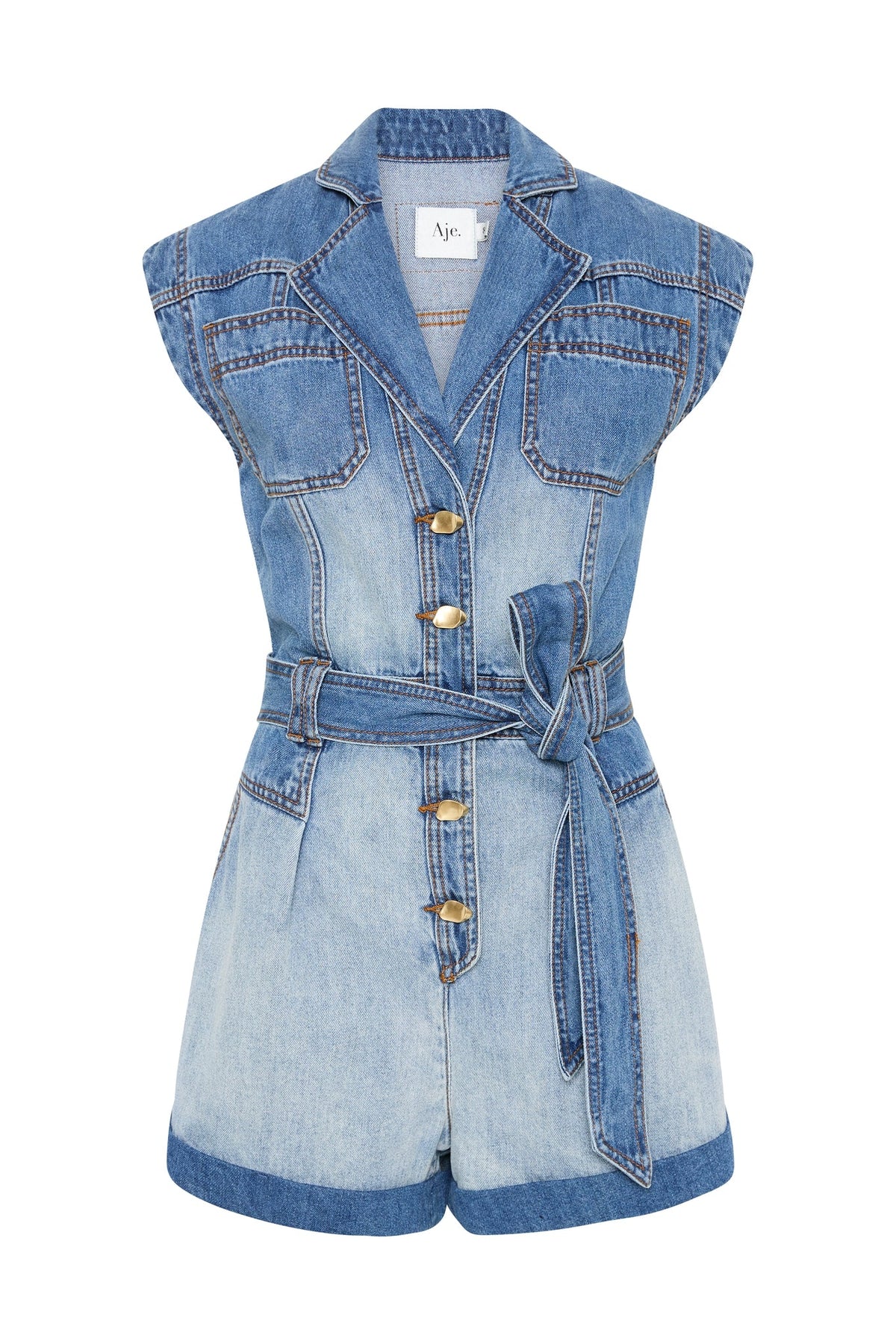 Women Ines Panelled Denim Playsuit | Aje