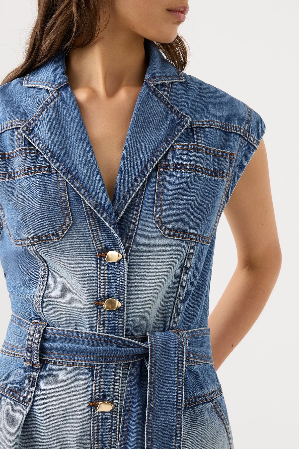 Women Ines Panelled Denim Playsuit | Aje