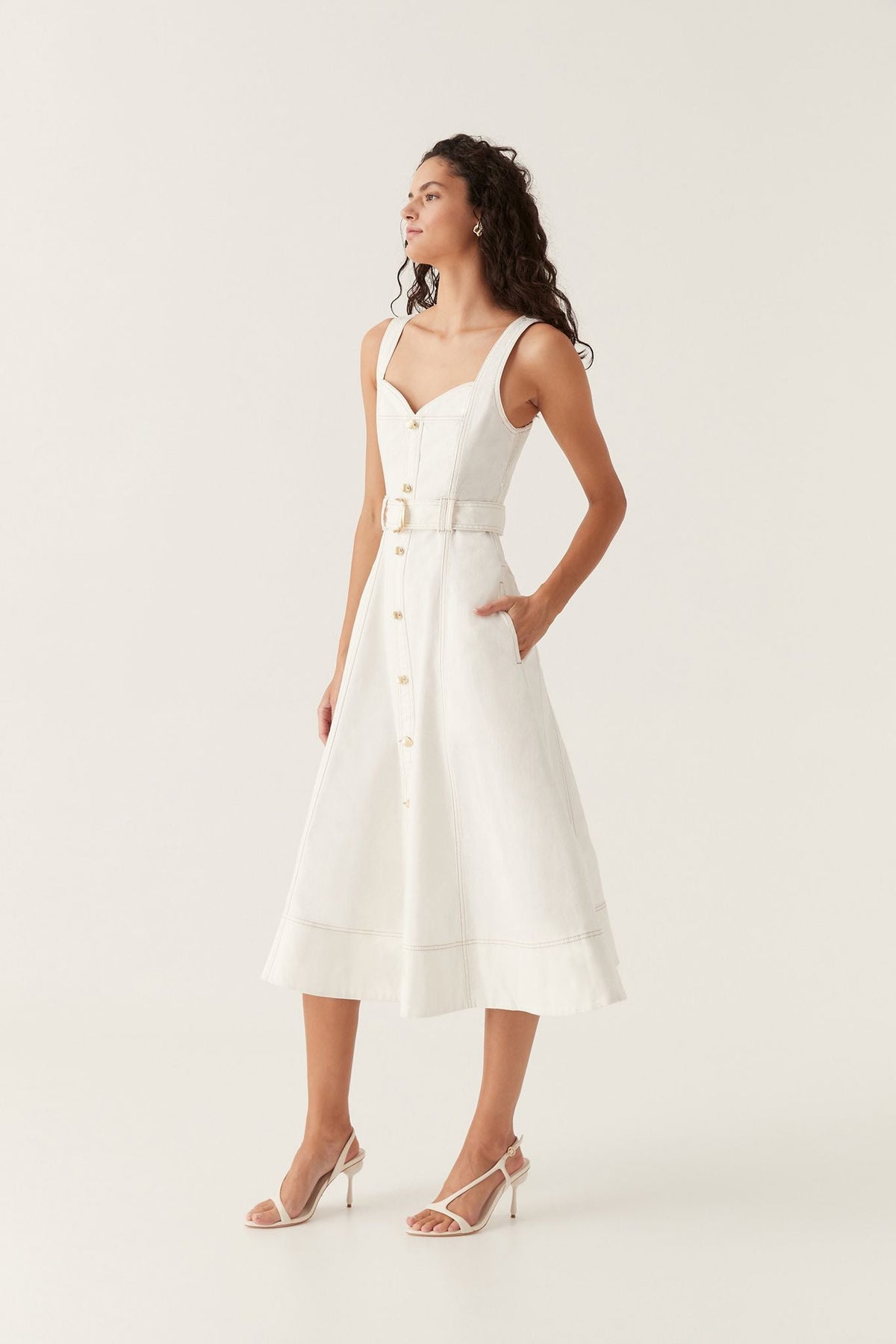Women Clay Belted Denim Midi Dress | Aje