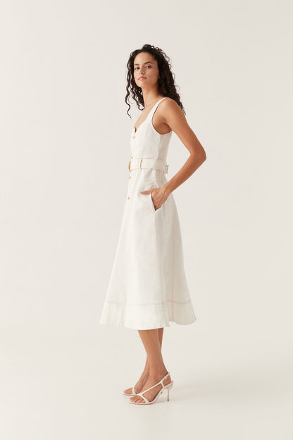 Women Clay Belted Denim Midi Dress | Aje