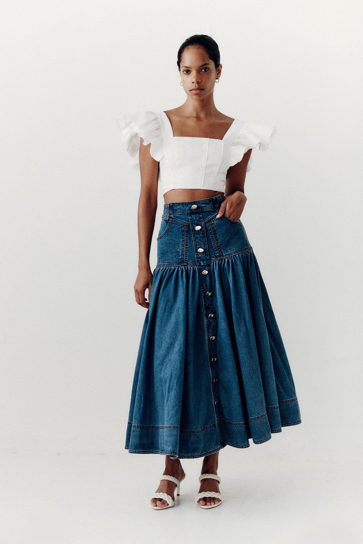 Women Belmond Denim Midi Skirt | Aje