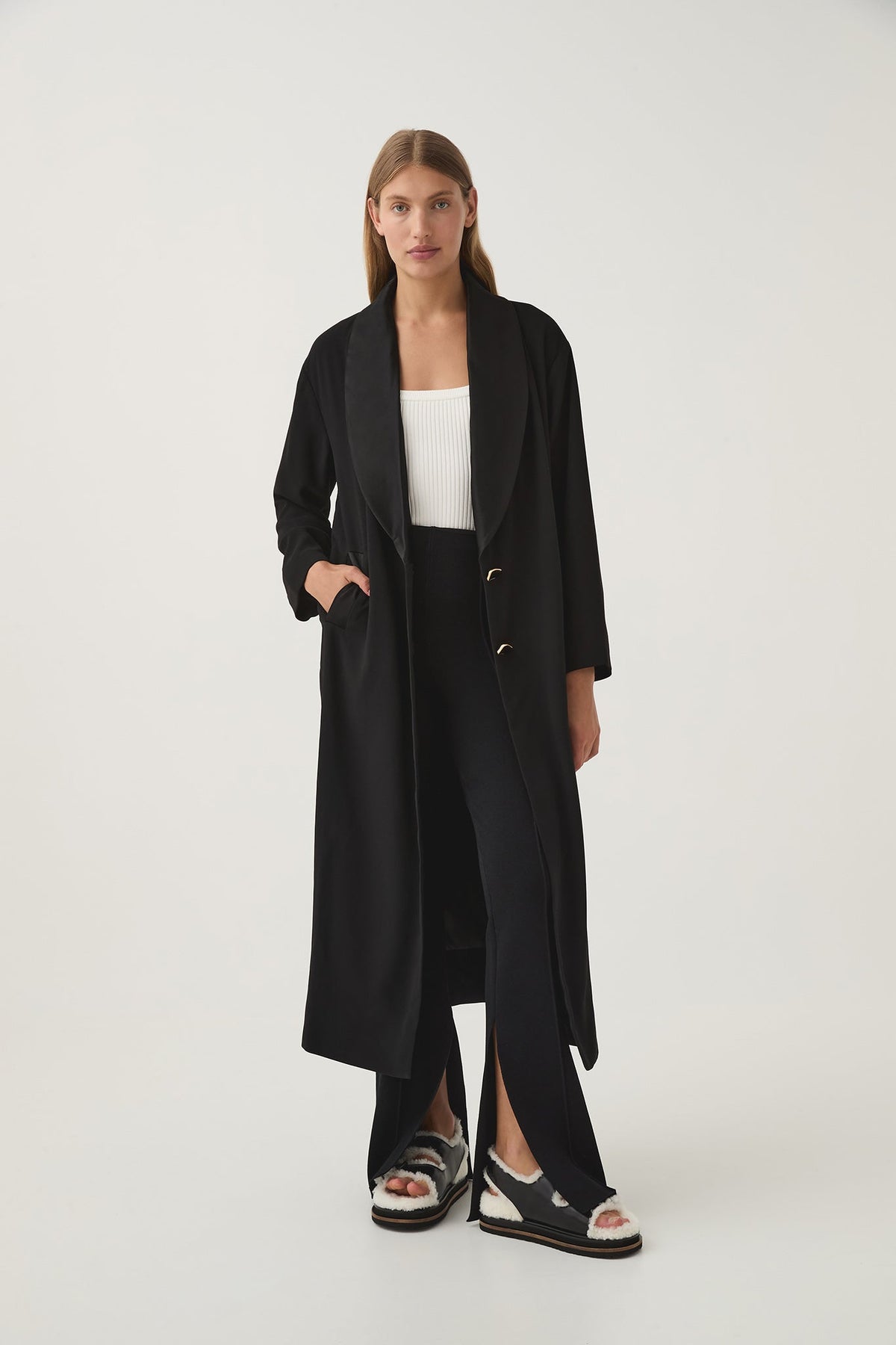Women Kara Long Line Crepe Coat | Aje