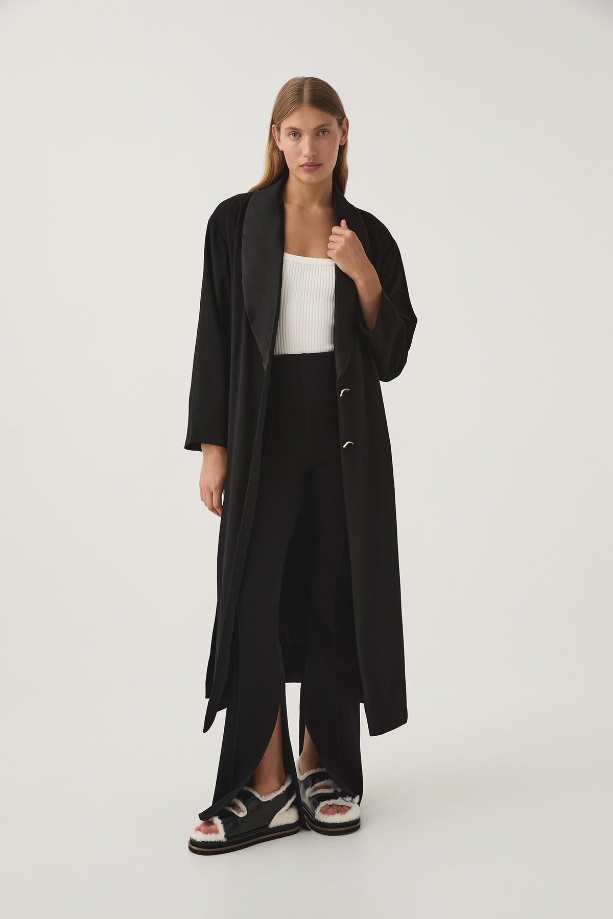 Women Kara Long Line Crepe Coat | Aje