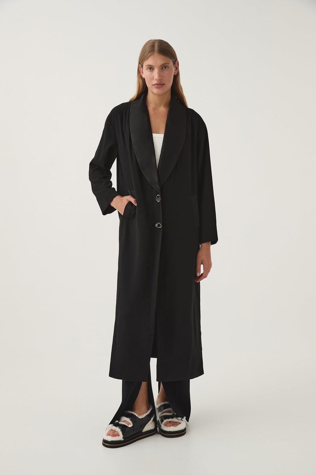 Women Kara Long Line Crepe Coat | Aje