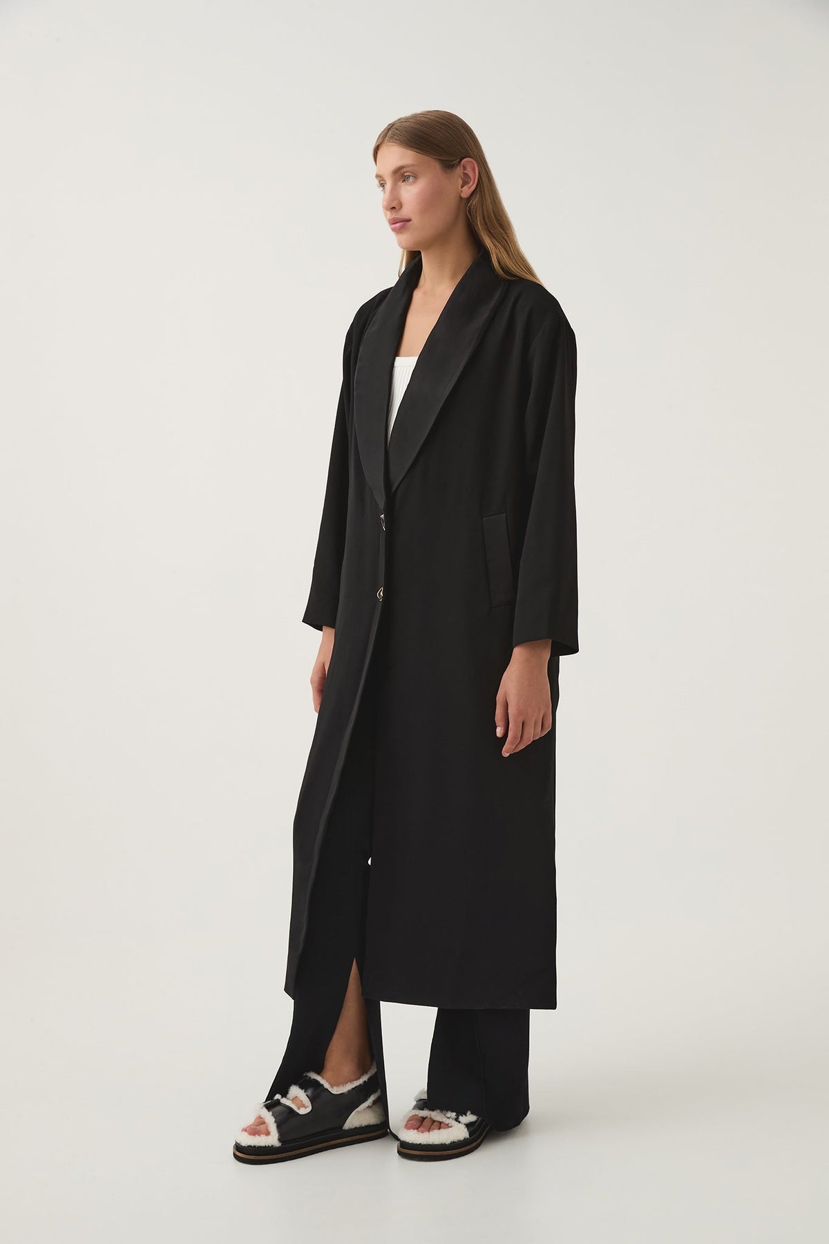 Women Kara Long Line Crepe Coat | Aje