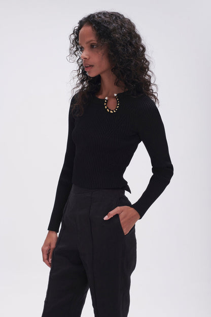 Women Crescent Knit Crop Top | Aje