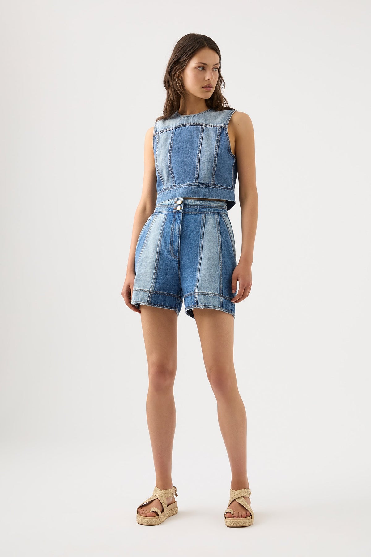 Women Ines Panelled Denim Shorts | Aje