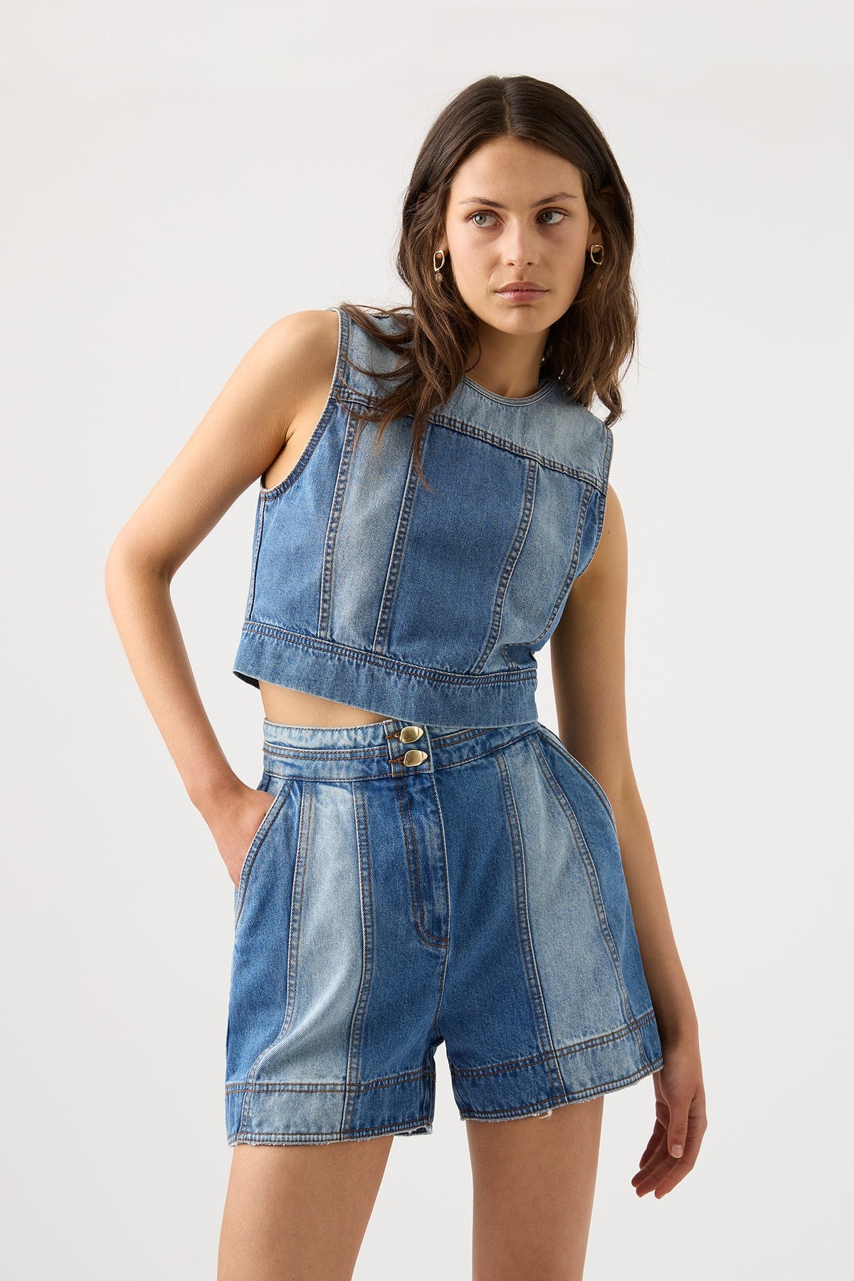 Women Ines Panelled Denim Shorts | Aje
