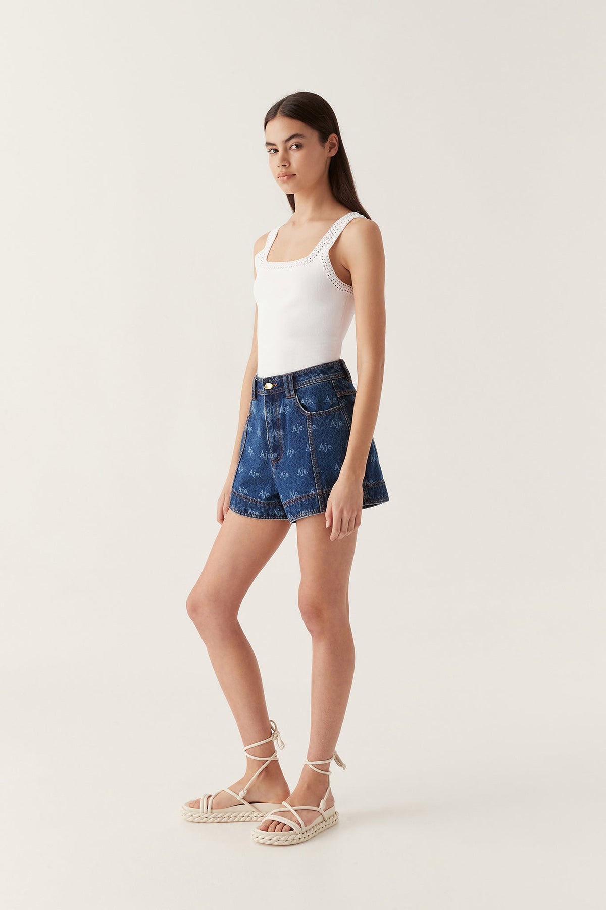 Women Ratio Logo Denim Shorts | Aje