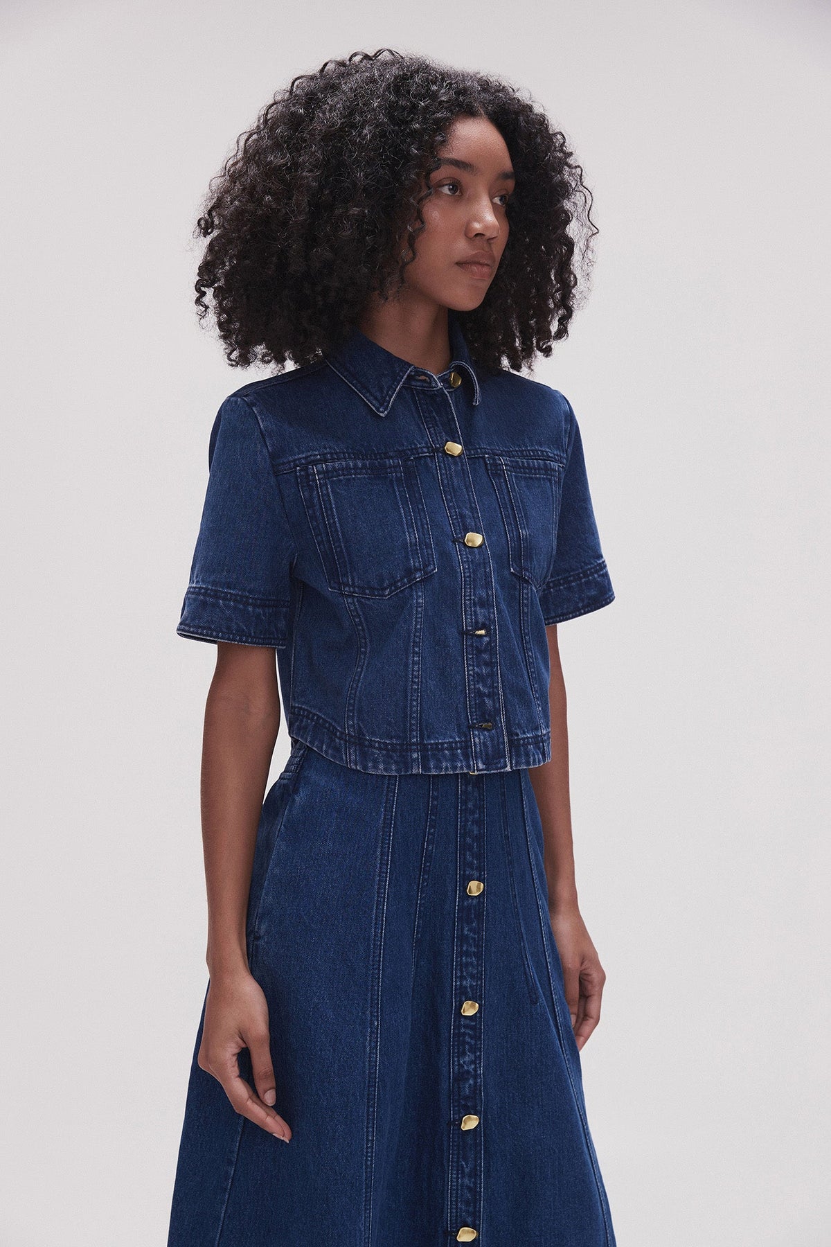 Women May Denim Cropped Shirt | Aje