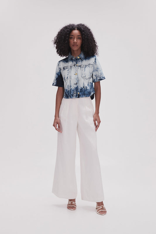 Women Enigma Denim Cropped Shirt | Aje