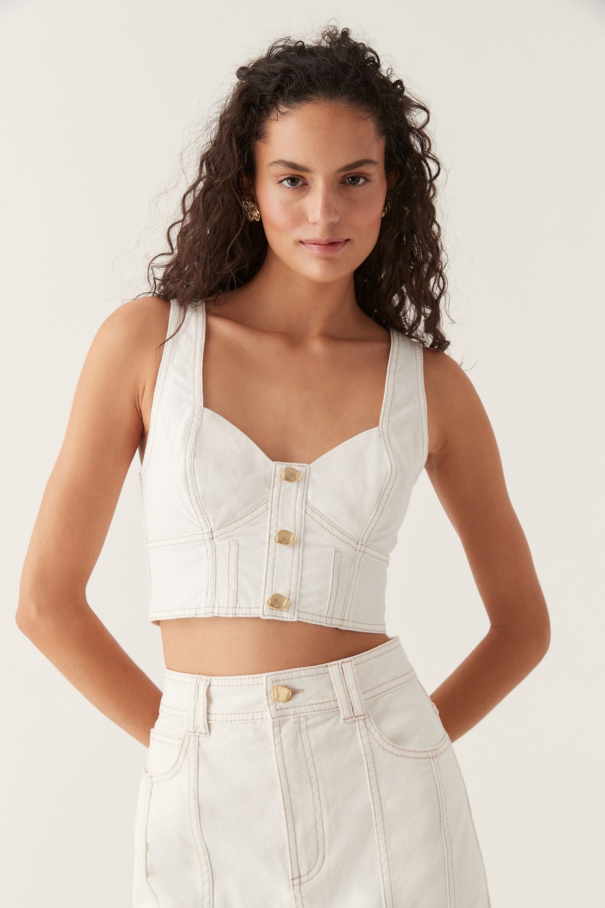 Women Elena Denim Cropped Bustier | Aje
