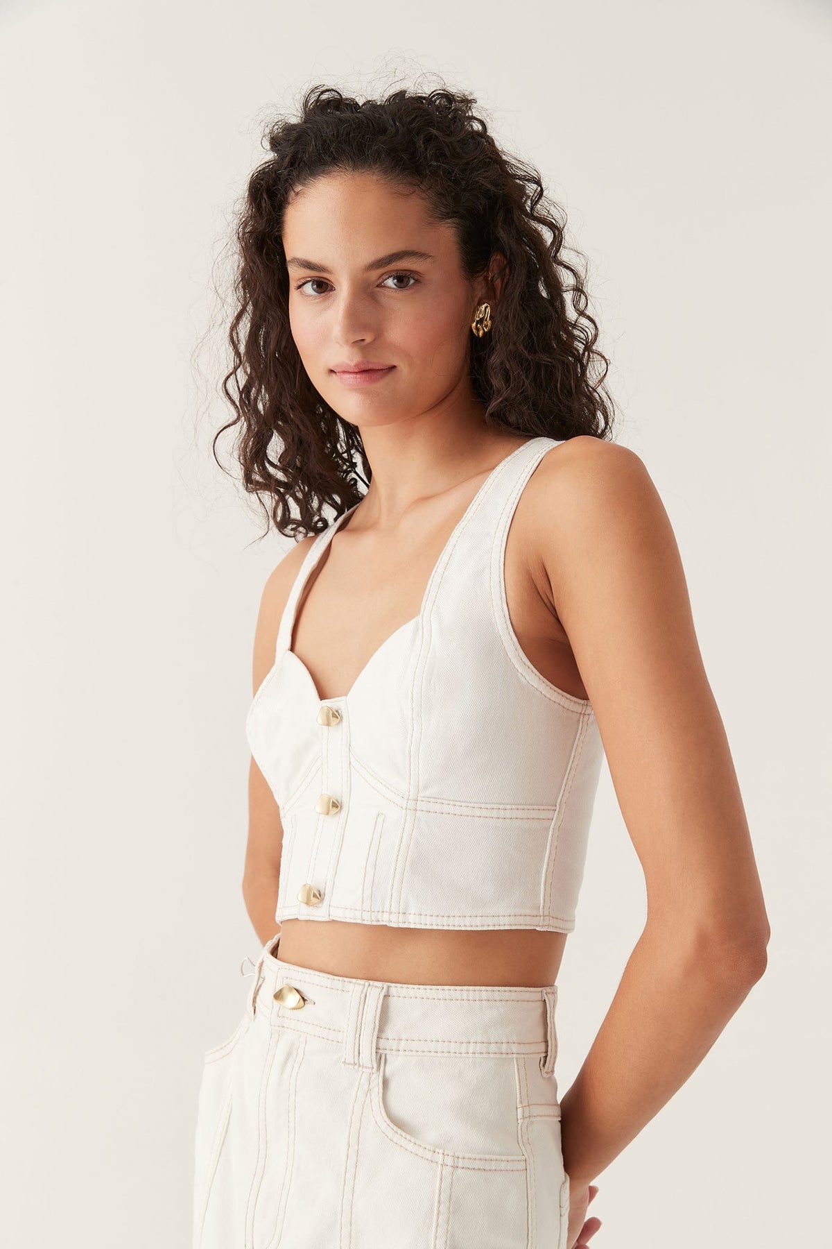 Women Elena Denim Cropped Bustier | Aje