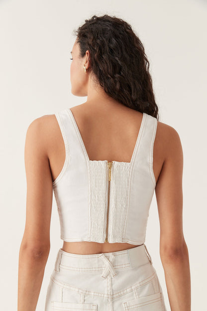 Women Elena Denim Cropped Bustier | Aje