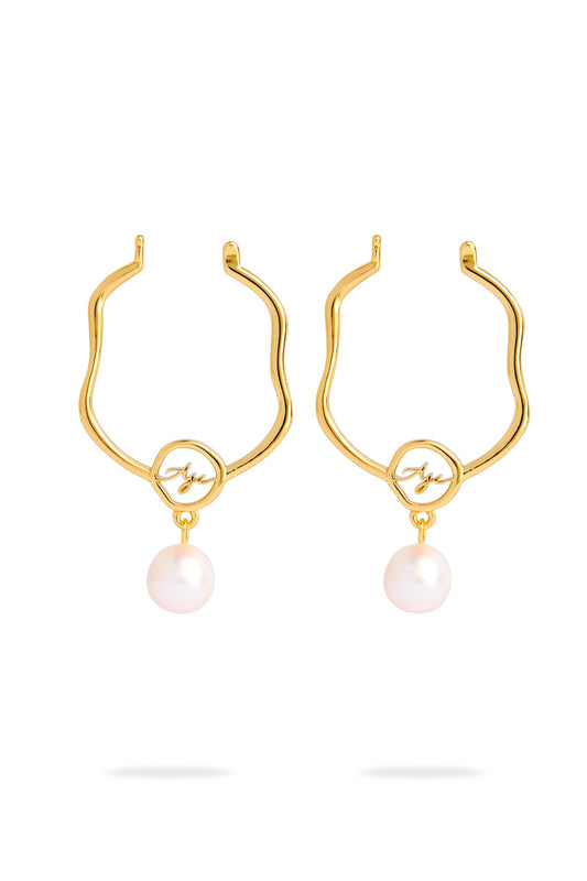 Women Fleur Pearl Drop Hoop Earring | Aje
