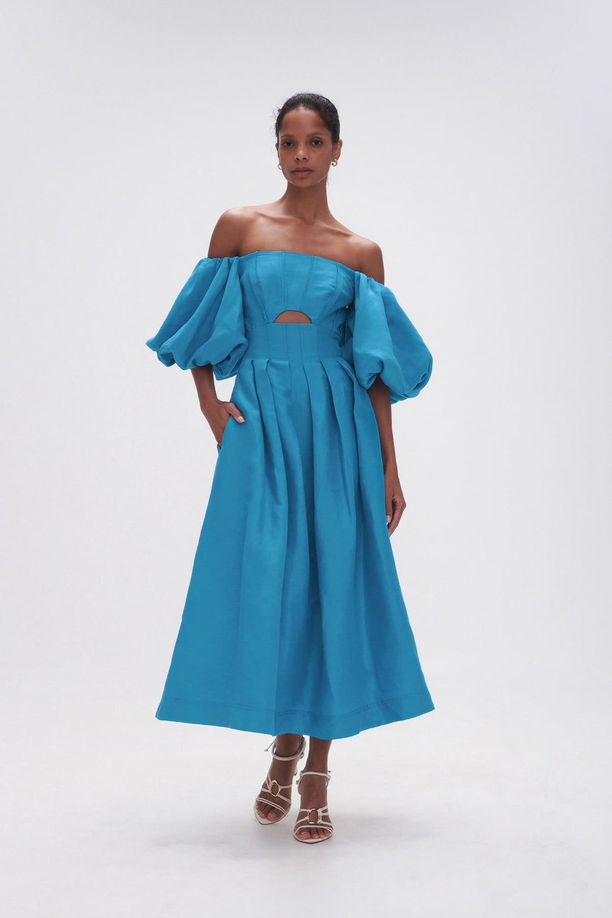 Women Eugenie Off Shoulder Midi Dress | Aje