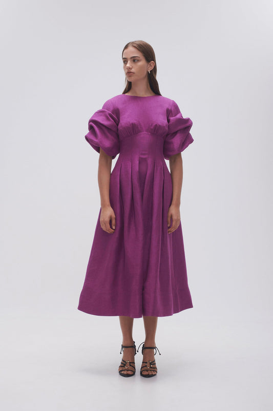 Women Adelie Puff Sleeve Midi Dress | Aje