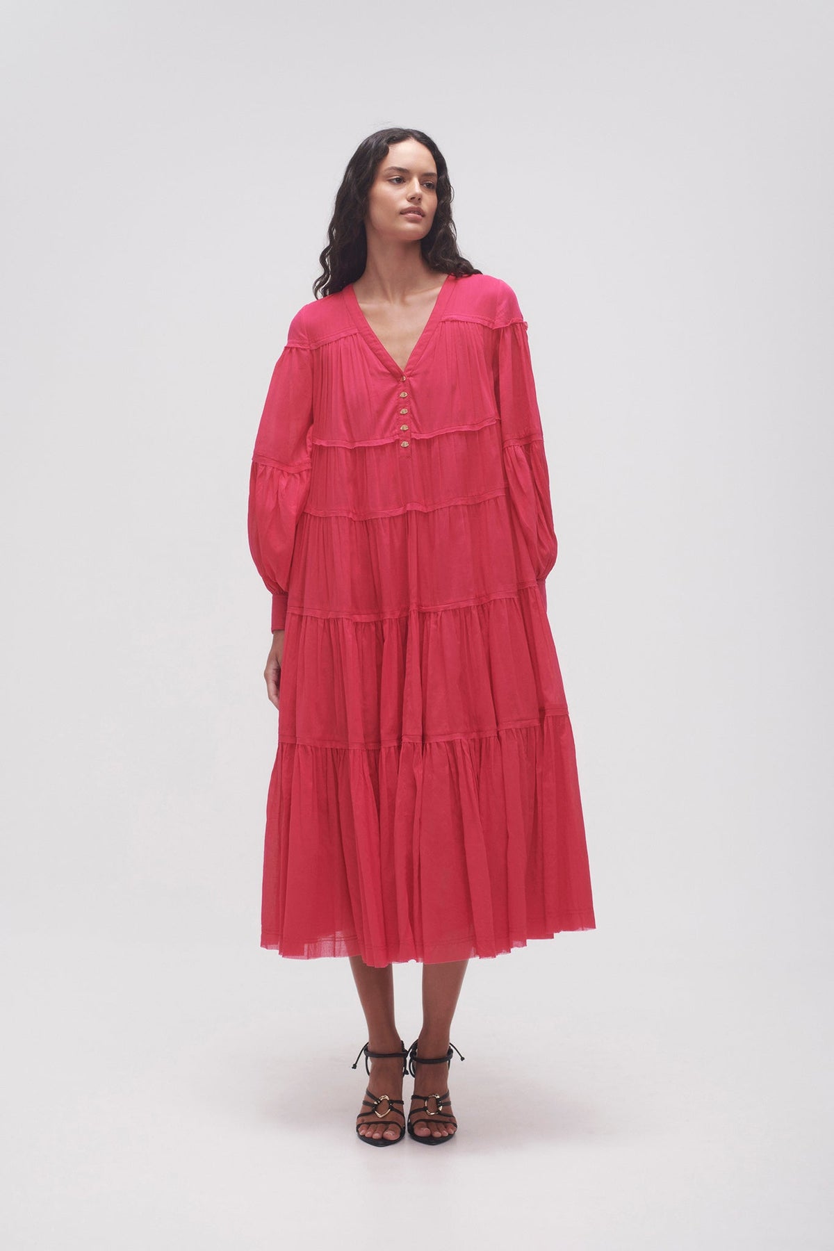 Women Sally Tiered Plunge Midi Dress | Aje