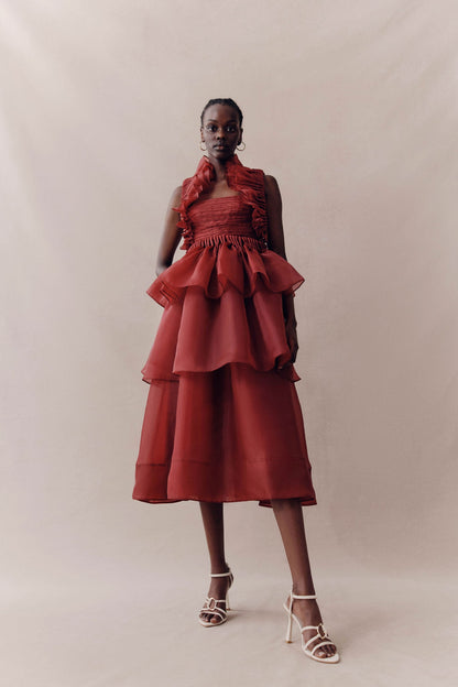 Women Asra Pleated Frill Midi Dress | Aje