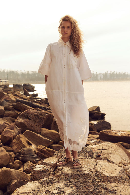 Women Agua Embroidered Shirt Dress | Aje