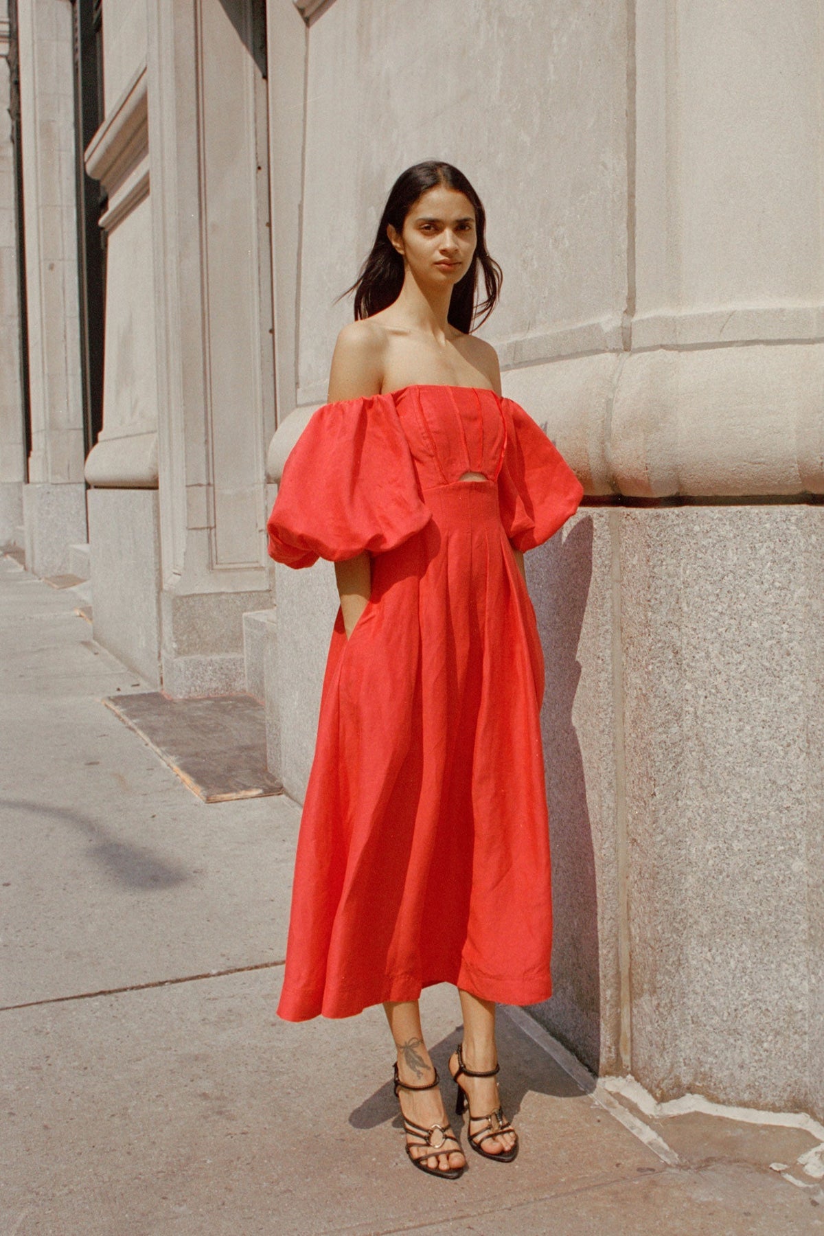 Women Eugenie Off Shoulder Midi Dress | Aje