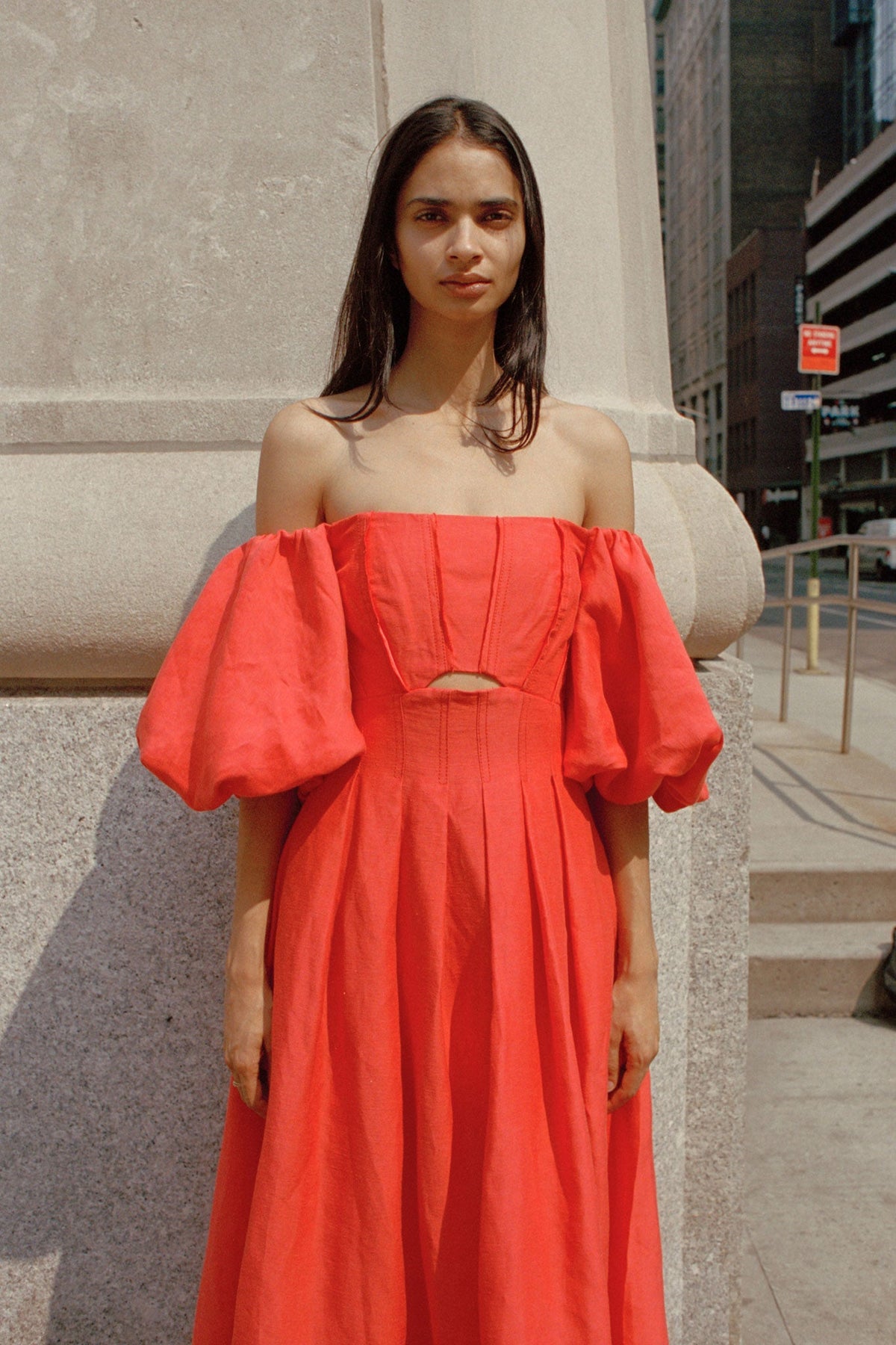 Women Eugenie Off Shoulder Midi Dress | Aje