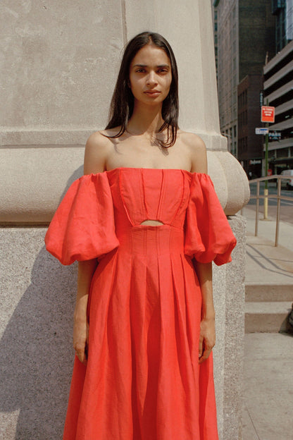 Women Eugenie Off Shoulder Midi Dress | Aje
