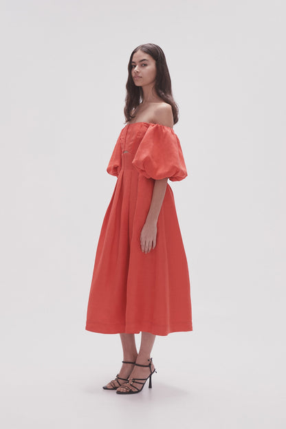 Women Eugenie Off Shoulder Midi Dress | Aje
