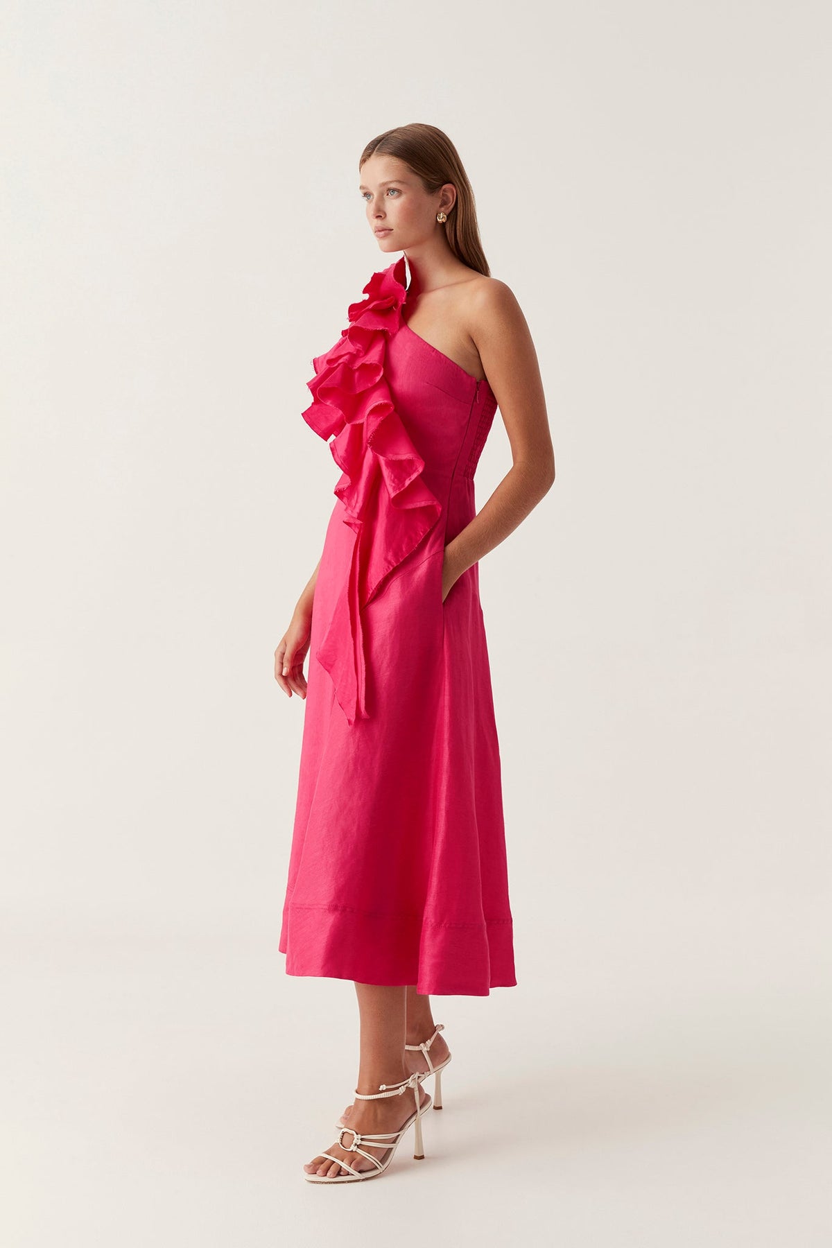 Women Adelia Ruffle Midi Dress | Aje